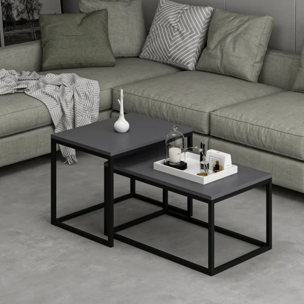 Leka Metal Ayaklı Modern Orta Sehpa - Antrasit